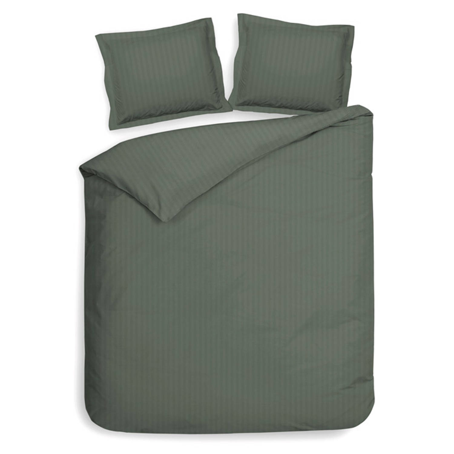 Heckett & Lane Dekbedovertrek Satin Stripe - Mineraal - Lits-jumeaux Xl 260x200/220 Cm - Groen