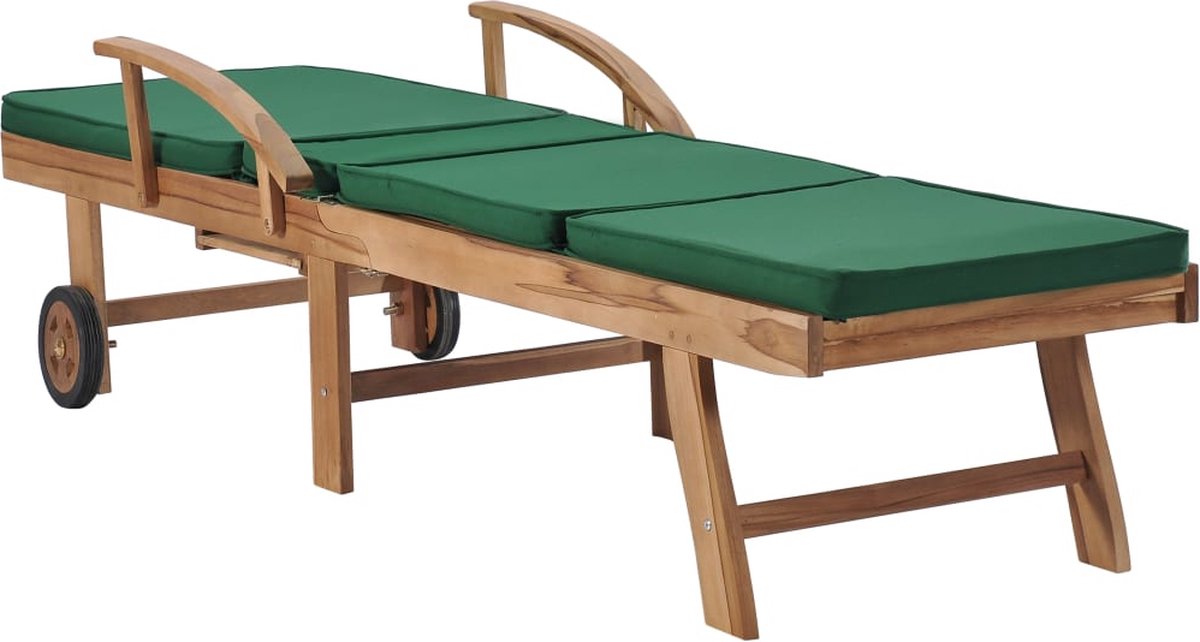 Vidaxl Ligbedden Met Kussens 2 St Massief Teakhout - Groen