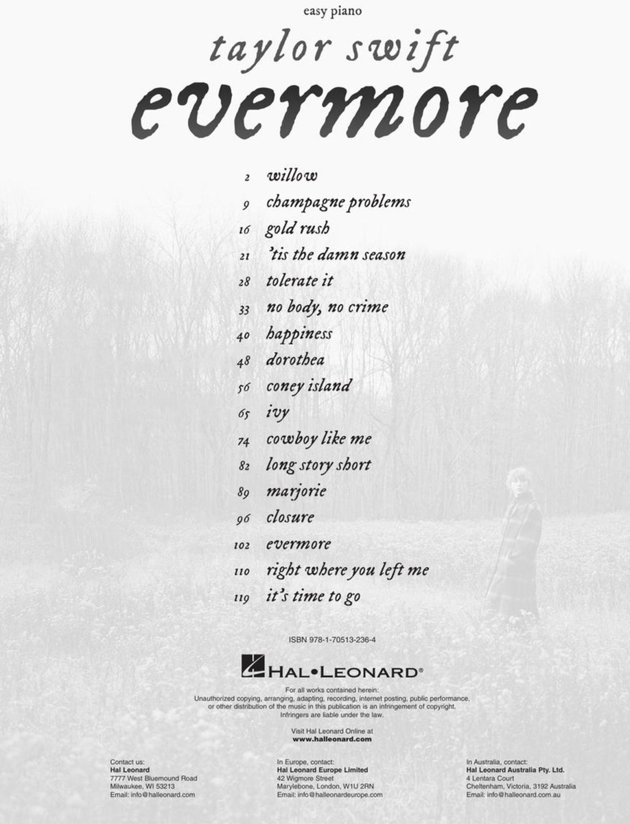 Hal Leonard Taylor Swift Evermore songboek voor piano