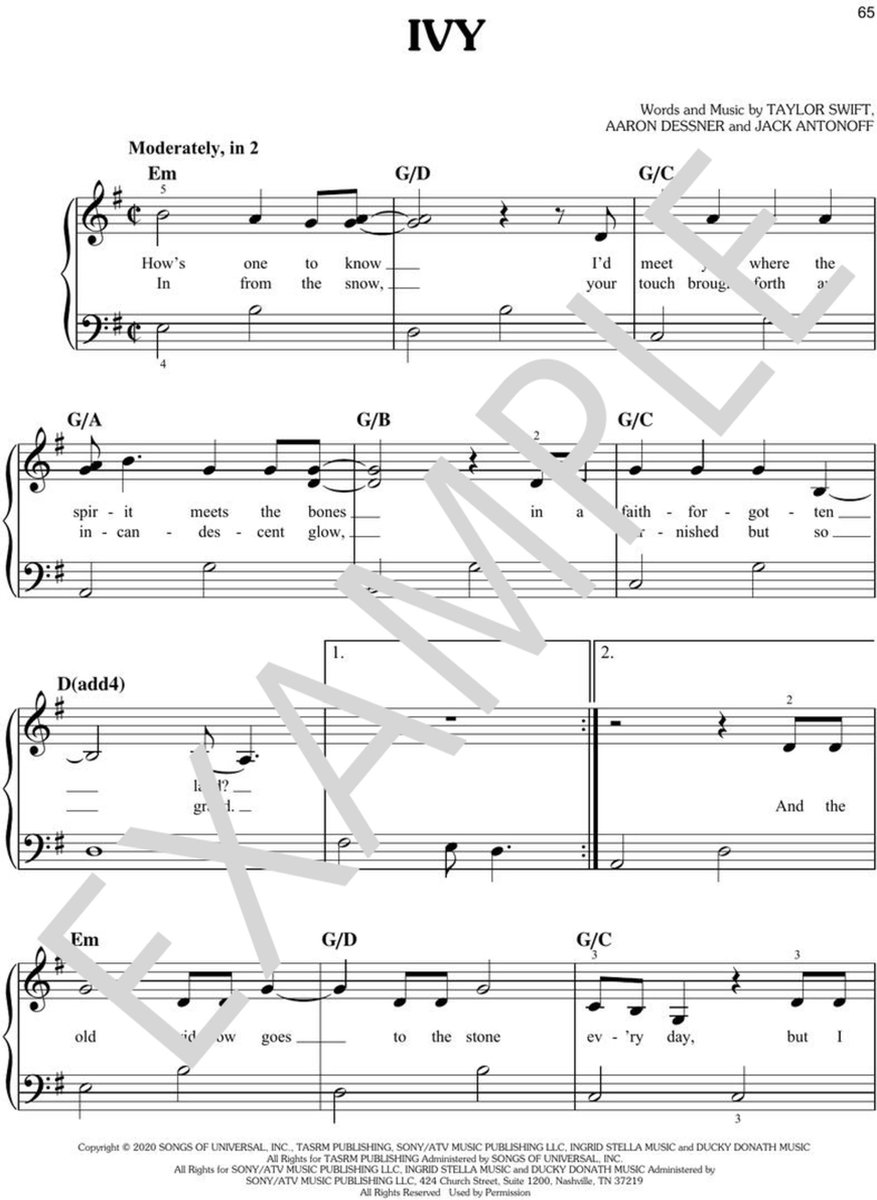 Hal Leonard Taylor Swift Evermore songboek voor piano