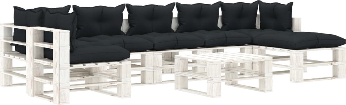 Vidaxl 8-delige Loungeset Met Antracietkleurige Kussens Pallet Hout - Grijs