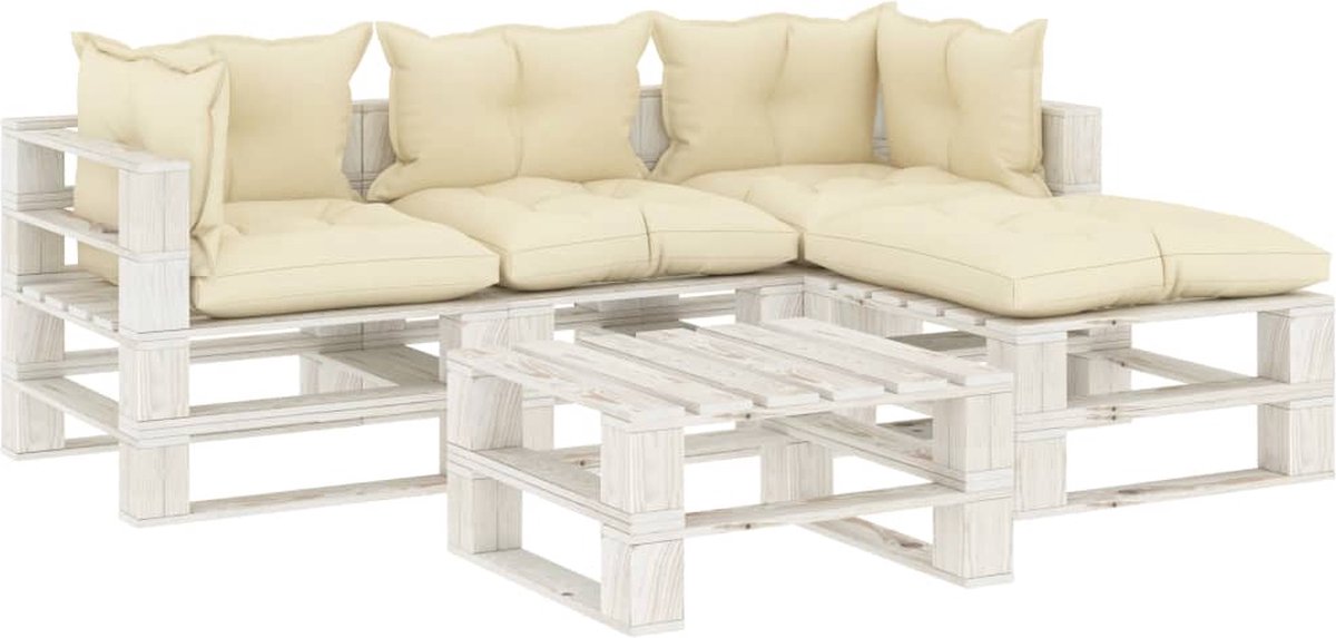 Vidaxl 5-delige Loungeset Met Crèmekleurige Kussens Pallet Hout