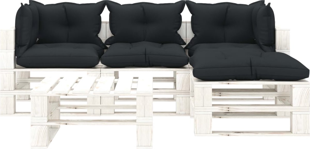 Vidaxl 5-delige Loungeset Met Antracietkleurige Kussens Pallet Hout - Grijs