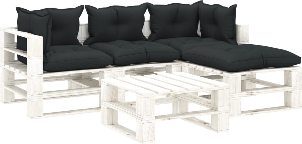 Vidaxl 5-delige Loungeset Met Antracietkleurige Kussens Pallet Hout - Grijs