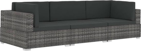 Vidaxl 3-delige Loungeset Met Kussens Poly Rattan - Grijs