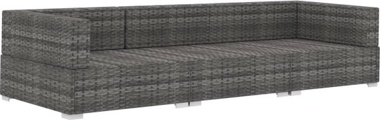 Vidaxl 3-delige Loungeset Met Kussens Poly Rattan - Grijs