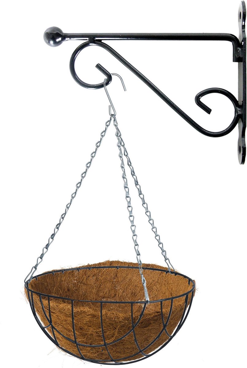 Hanging Basket 25 Cm Met Metalen Muurhaak En Kokos Inlegvel - Plantenbakken - Groen