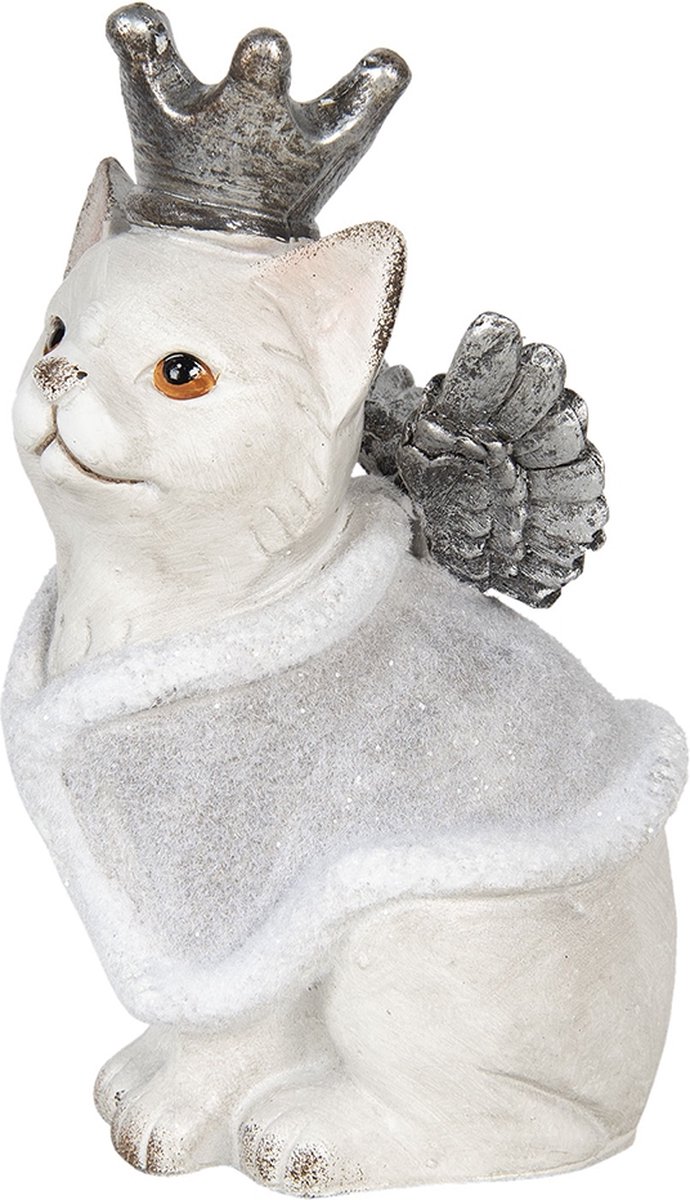 Clayre & Eef Decoratie Kat Met Vleugels 17*15*28 Cm Kunststof Kat 6pr2969 - Grijs