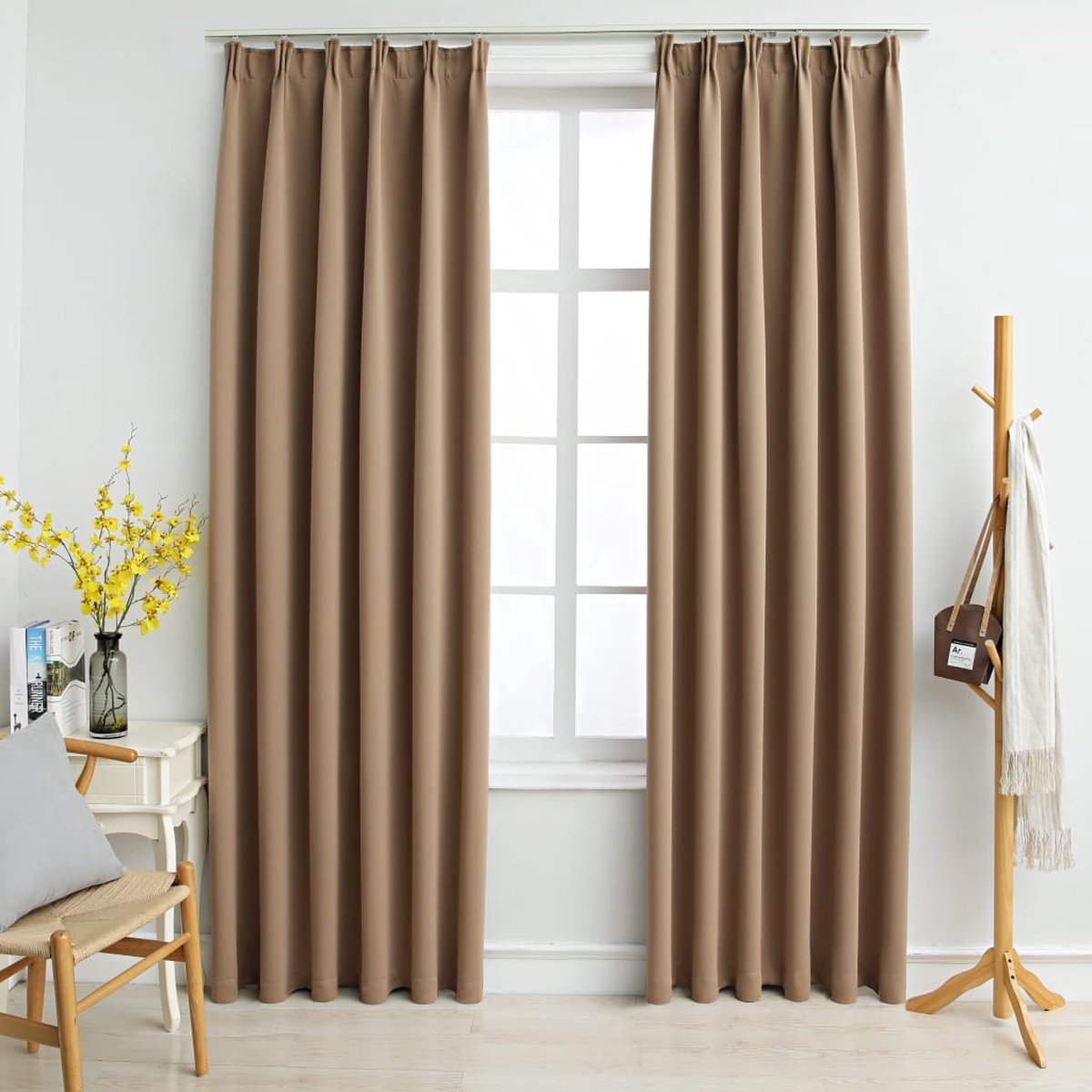 Vidaxl Gordijnen Verduisterend Met Haken 2 St 140x175 Cm Taupe - Bruin
