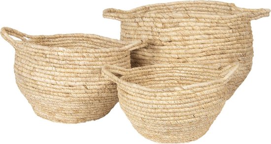 Clayre & Eef Mand (3) Ø 30*31 / Ø 25*26 / Ø 20*20 Cm Natuur Rotan Rond 6ro0472 - Beige