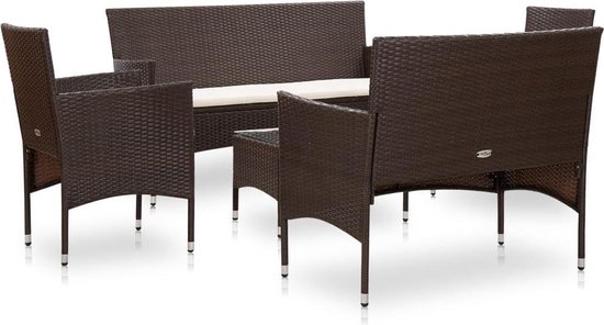 Vidaxl 5-delige Loungeset Met Kussens Poly Rattan - Bruin