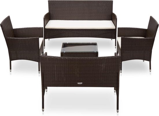 Vidaxl 5-delige Loungeset Met Kussens Poly Rattan - Bruin