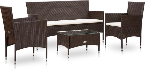 Vidaxl 4-delige Loungeset Met Kussens Poly Rattan - Bruin