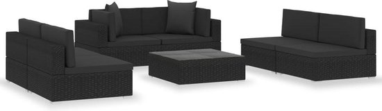 Vidaxl 7-delige Loungeset Met Kussens Poly Rattan - Zwart