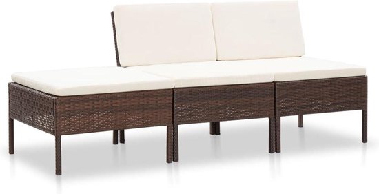 Vidaxl 3-delige Loungeset Met Kussens Poly Rattan - Bruin