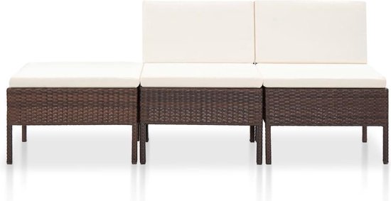 Vidaxl 3-delige Loungeset Met Kussens Poly Rattan - Bruin