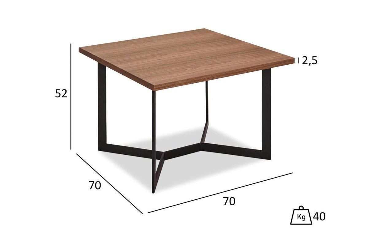 Tori Salontafel 70x70 Cm Walnoot Fineer, Zwart. - Bruin