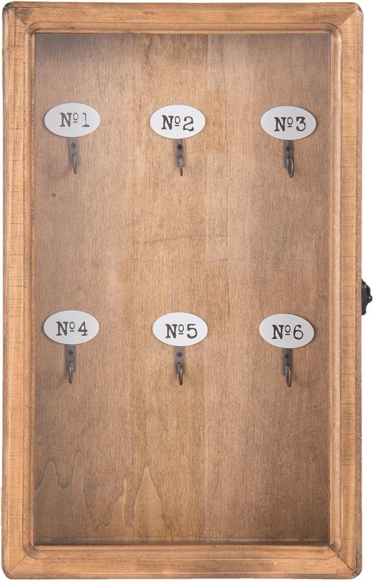Clayre & Eef Sleutelkast 24*7*38 Cm Hout / Glas - Bruin