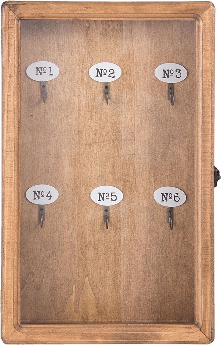 Clayre & Eef Sleutelkast 24*7*38 Cm Hout / Glas - Bruin