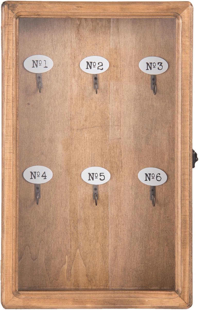 Clayre & Eef Sleutelkast 24*7*38 Cm Hout / Glas - Bruin