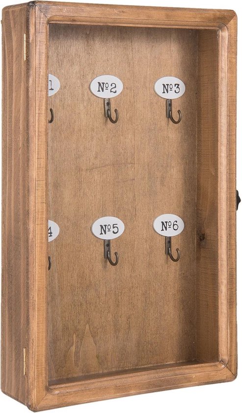 Clayre & Eef Sleutelkast 24*7*38 Cm Hout / Glas - Bruin
