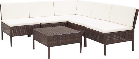 Vidaxl 6-delige Loungeset Met Kussens Poly Rattan - Bruin