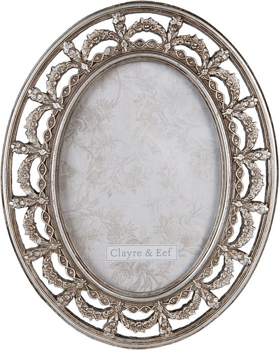 Clayre & Eef Fotolijst 13*18 Cm Zilverkleurig Kunststof Ovaal Fotokader Wissellijst Foto Frame Zilverkleurig Fotokader - Silver