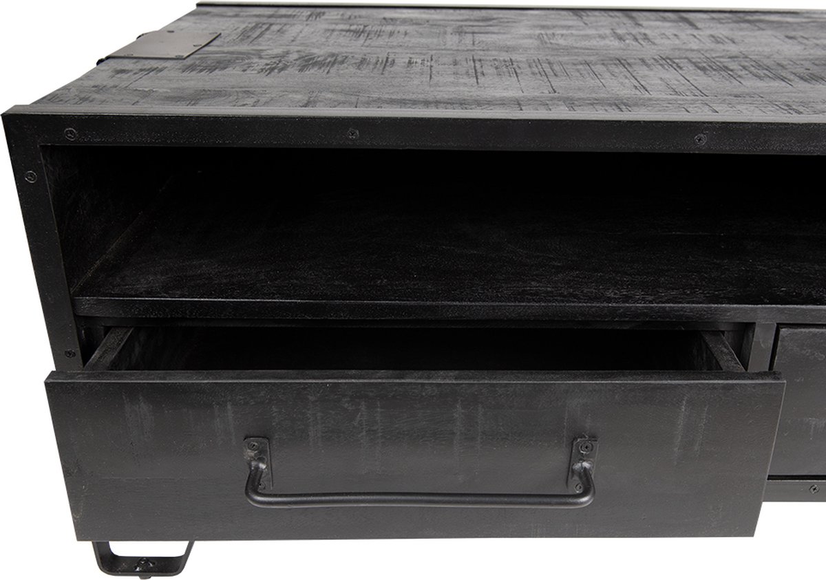Clayre & Eef Salontafel 120*60*45 Cm Hout Rechthoek Bijzettafel Salon Tafel Koffietafel Bijzettafel Salon - Zwart