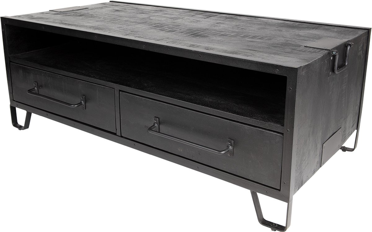 Clayre & Eef Salontafel 120*60*45 Cm Hout Rechthoek Bijzettafel Salon Tafel Koffietafel Bijzettafel Salon - Zwart