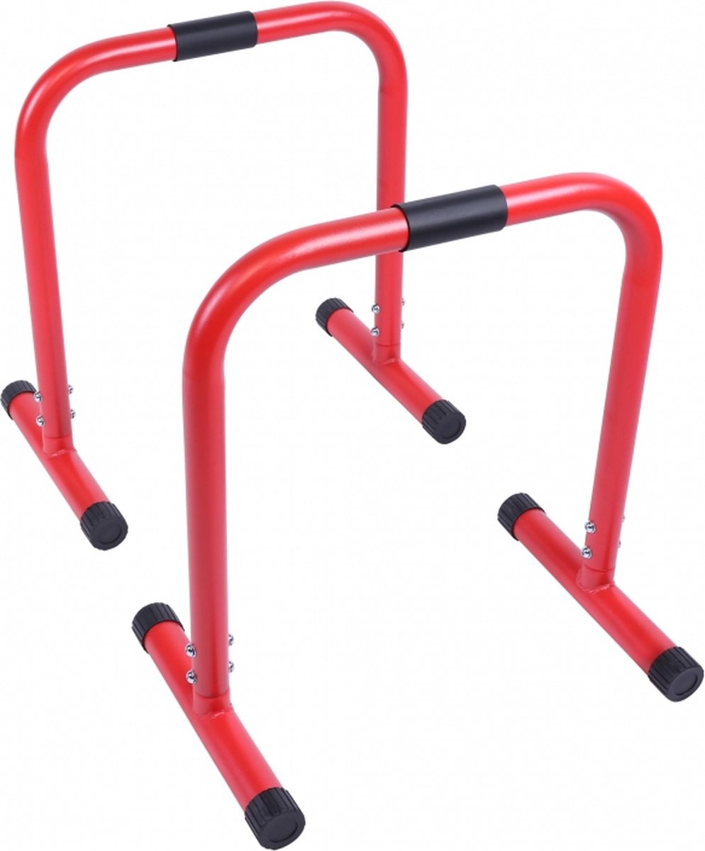 Gorilla Sports Dip Bars - Parallettes - Rubber Handvatten 2 Stuks - Rood