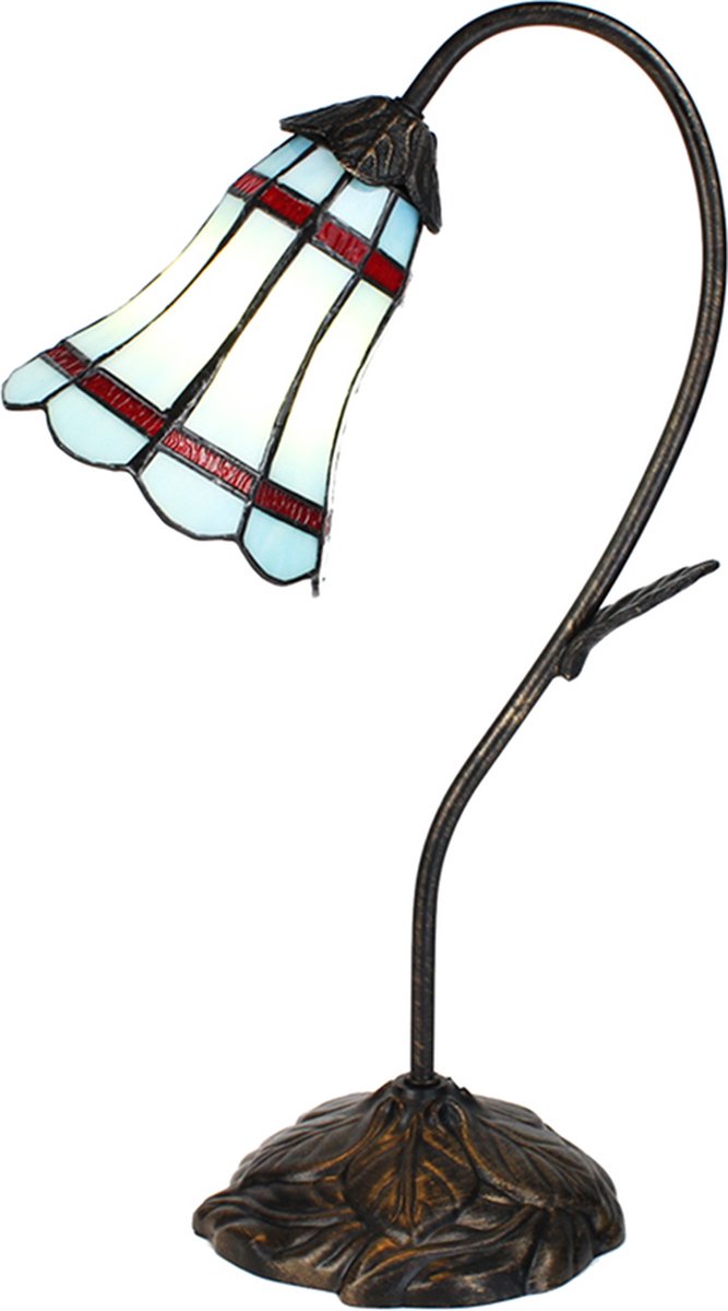 Clayre & Eef Lumilamp Tiffany Tafellamp 48 Cm Glas Tiffany Bureaulamp Tiffany Lampen Glas In Lood Tiffany Bureaulamp - Bruin