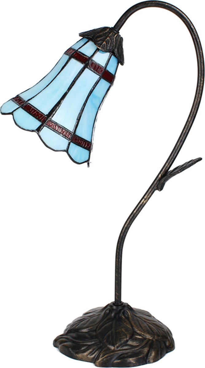 Clayre & Eef Lumilamp Tiffany Tafellamp 48 Cm Glas Tiffany Bureaulamp Tiffany Lampen Glas In Lood Tiffany Bureaulamp - Bruin