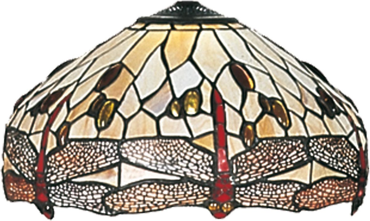 Clayre & Eef Lampenkap Tiffany Ø 40 Cm Glas In Lood Libelle Lumilamp 5ll-1101 - Bruin