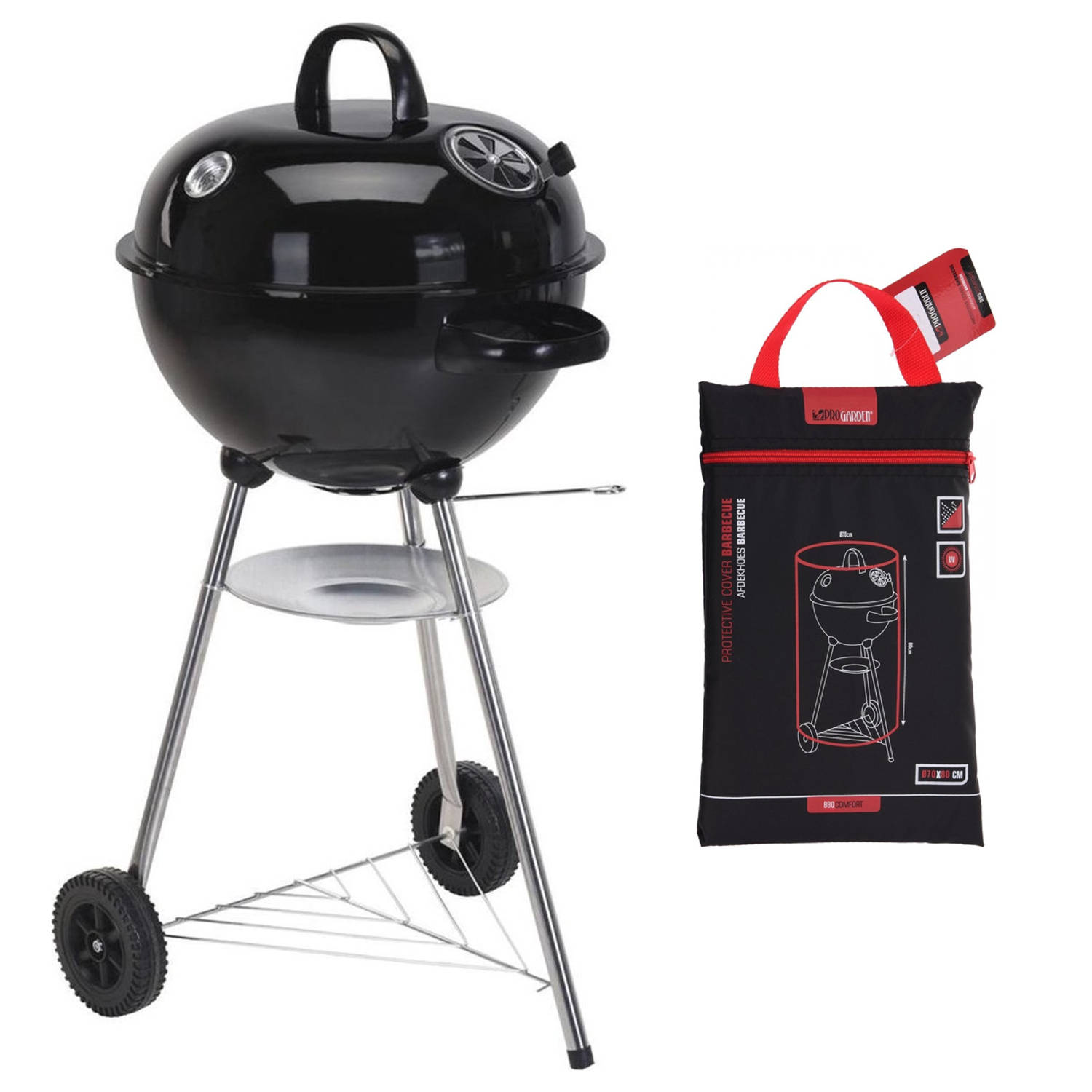 BBQ Collection Houtskool Barbecue Op Wielen Met Thermometer - Ø47 Cm Incl. Beschermhoes - Zwart