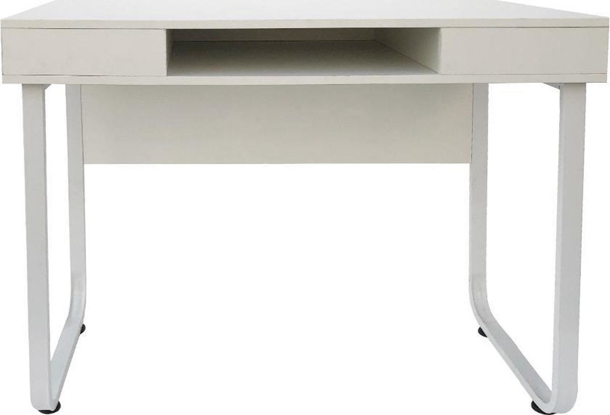 Bureau Computer Tafel Stoer - Sidetable - Industrieel Modern Design - Metaal Hout - - Wit