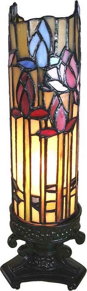 Clayre & Eef Lumilamp Tafellamp Tiffany 10*10*33 Cm E14/max 1*25w Meerkleurig Polyresin / Glas Bloemen 5ll-6010 - Beige