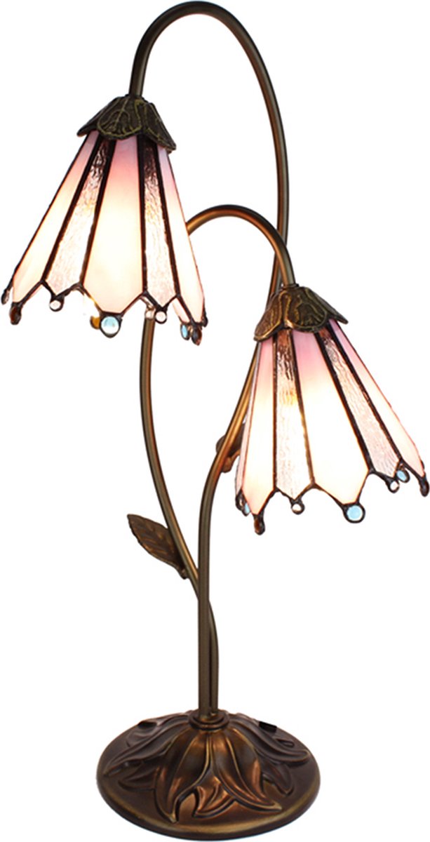 Clayre & Eef Lumilamp Tiffany Tafellamp 61 Cm Glas Tiffany Bureaulamp Tiffany Lampen Glas In Lood Tiffany - Bruin