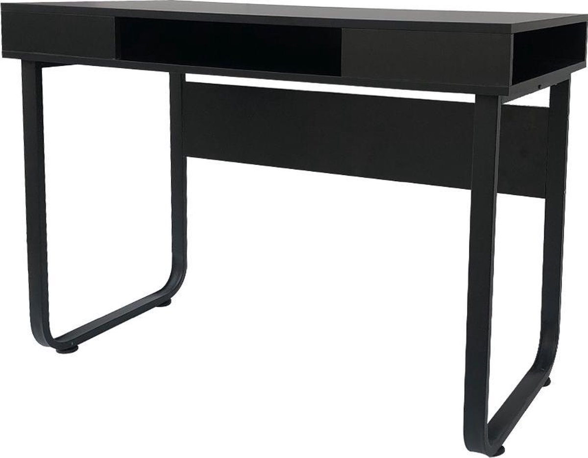 Bureau Computer Tafel Stoer - Sidetable - Industrieel Modern - Metaal Hout - 110 Cm Breed - Zwart