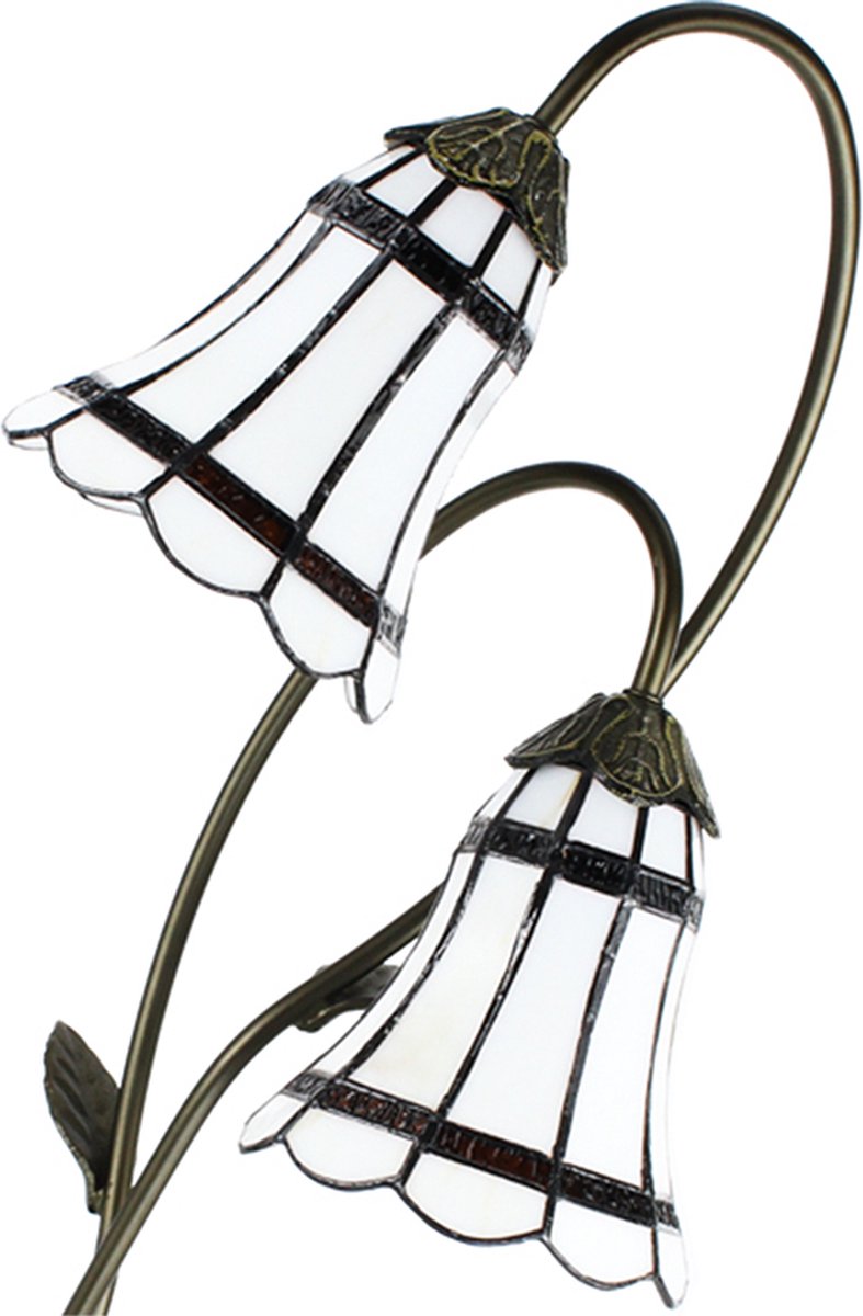 Clayre & Eef Lumilamp Tiffany Tafellamp 61 Cm Wit Kunststof Glas Tiffany Bureaulamp Tiffany Lampen Glas In Lood Tiffany - Bruin