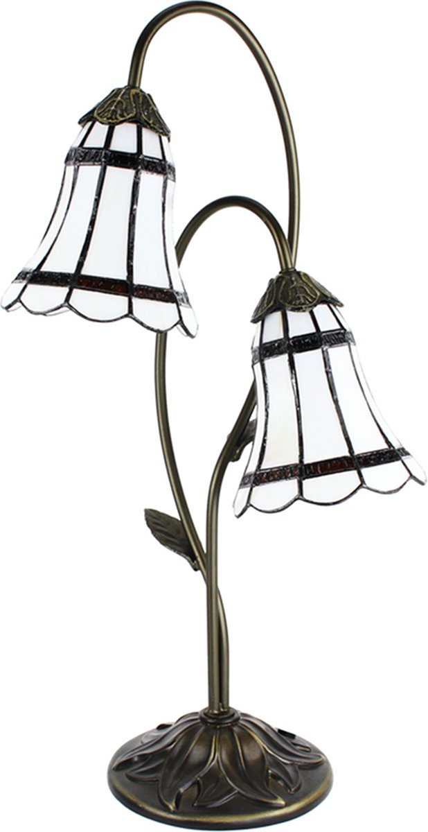 Clayre & Eef Lumilamp Tiffany Tafellamp 61 Cm Wit Kunststof Glas Tiffany Bureaulamp Tiffany Lampen Glas In Lood Tiffany - Bruin