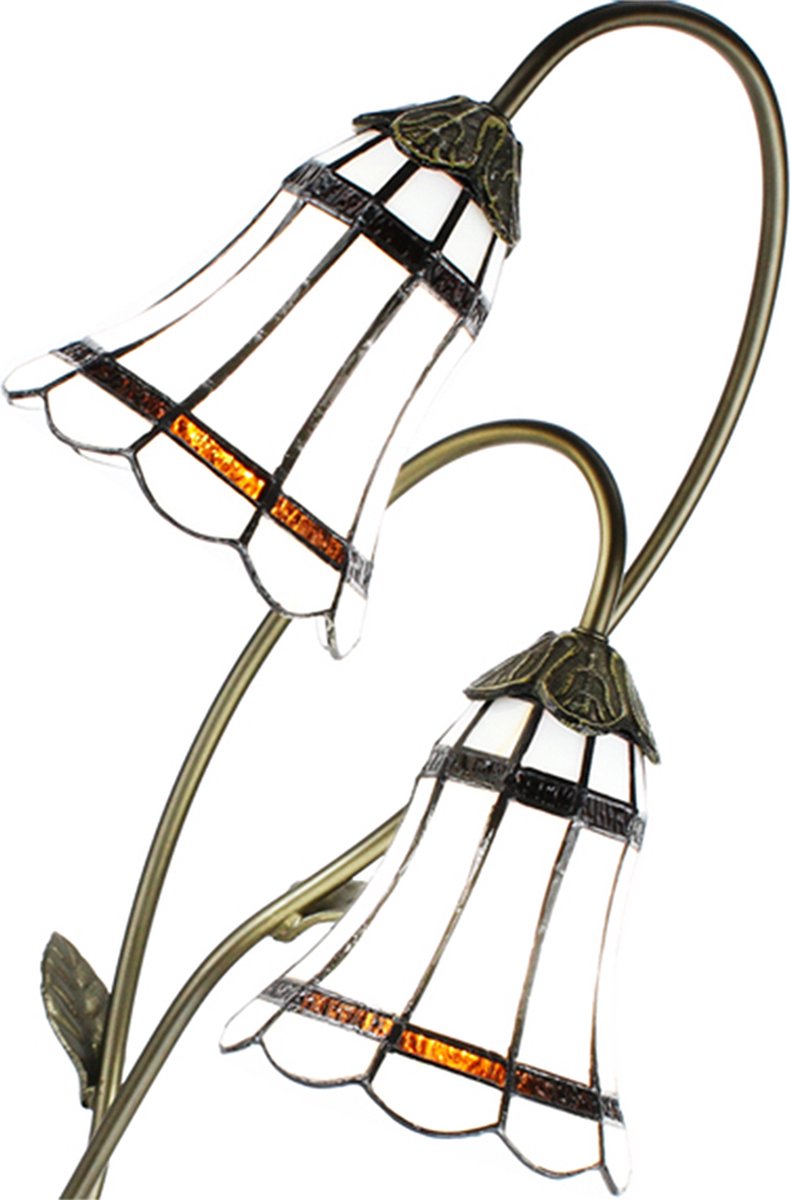 Clayre & Eef Lumilamp Tiffany Tafellamp 61 Cm Wit Kunststof Glas Tiffany Bureaulamp Tiffany Lampen Glas In Lood Tiffany - Bruin