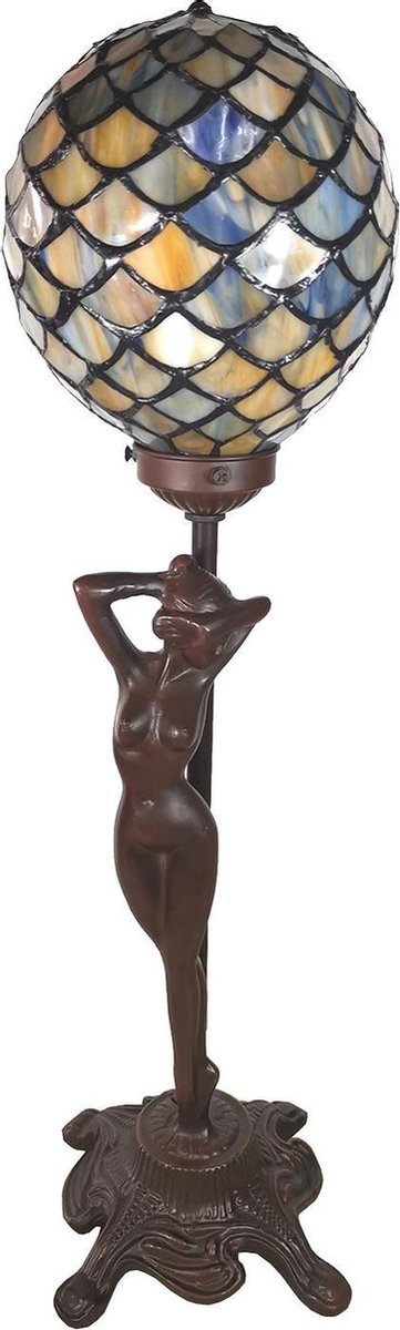 Clayre & Eef Lumilamp Tafellamp Tiffany 21*21*51 Cm E14/max 1*25w Meerkleurig Polyresin / Glas Vrouw 5ll-6024 - Geel