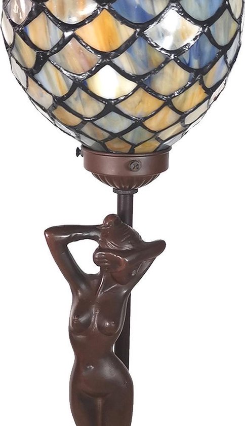 Clayre & Eef Lumilamp Tafellamp Tiffany 21*21*51 Cm E14/max 1*25w Meerkleurig Polyresin / Glas Vrouw 5ll-6024 - Geel