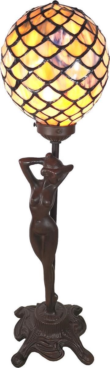 Clayre & Eef Lumilamp Tafellamp Tiffany 21*21*51 Cm E14/max 1*25w Meerkleurig Polyresin / Glas Vrouw 5ll-6024 - Geel