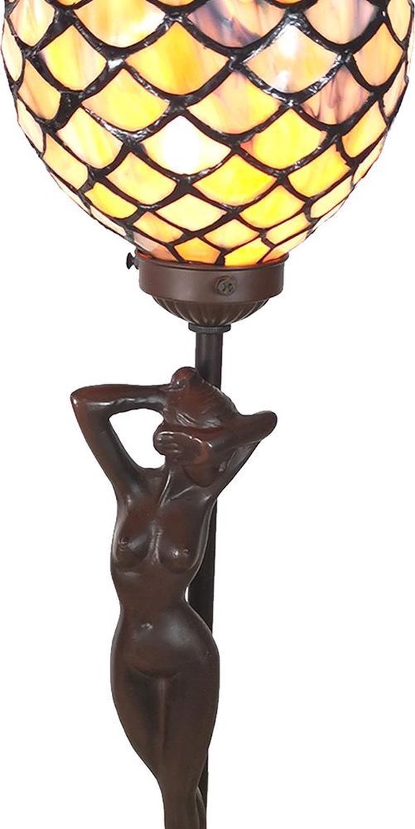 Clayre & Eef Lumilamp Tafellamp Tiffany 21*21*51 Cm E14/max 1*25w Meerkleurig Polyresin / Glas Vrouw 5ll-6024 - Geel