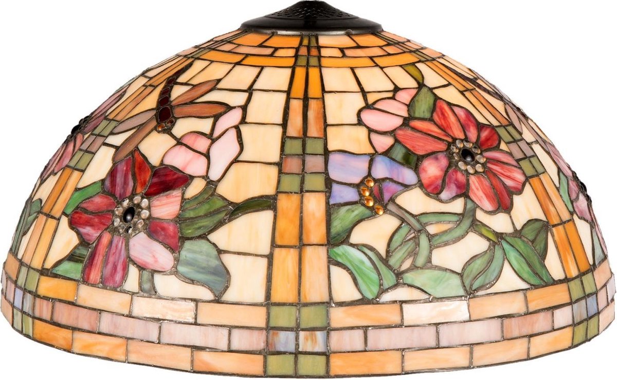 Clayre & Eef Lumilamp Lampenkap Tiffany Ø 50*30 Cm Meerkleurig Glas Bloemen 5ll-9934 - Geel