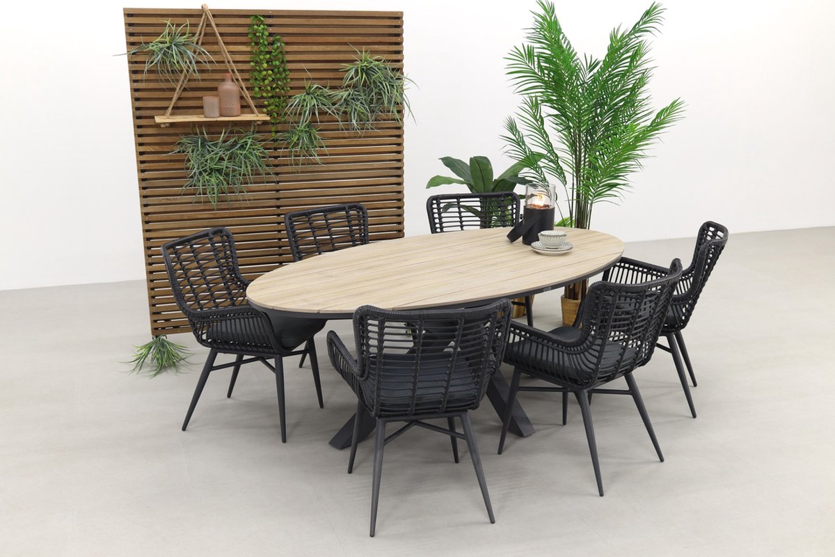 Garden Impressions Jasmine - Black / Edison 220 X 115 Cm. - Ovale Tuinset - Grijs