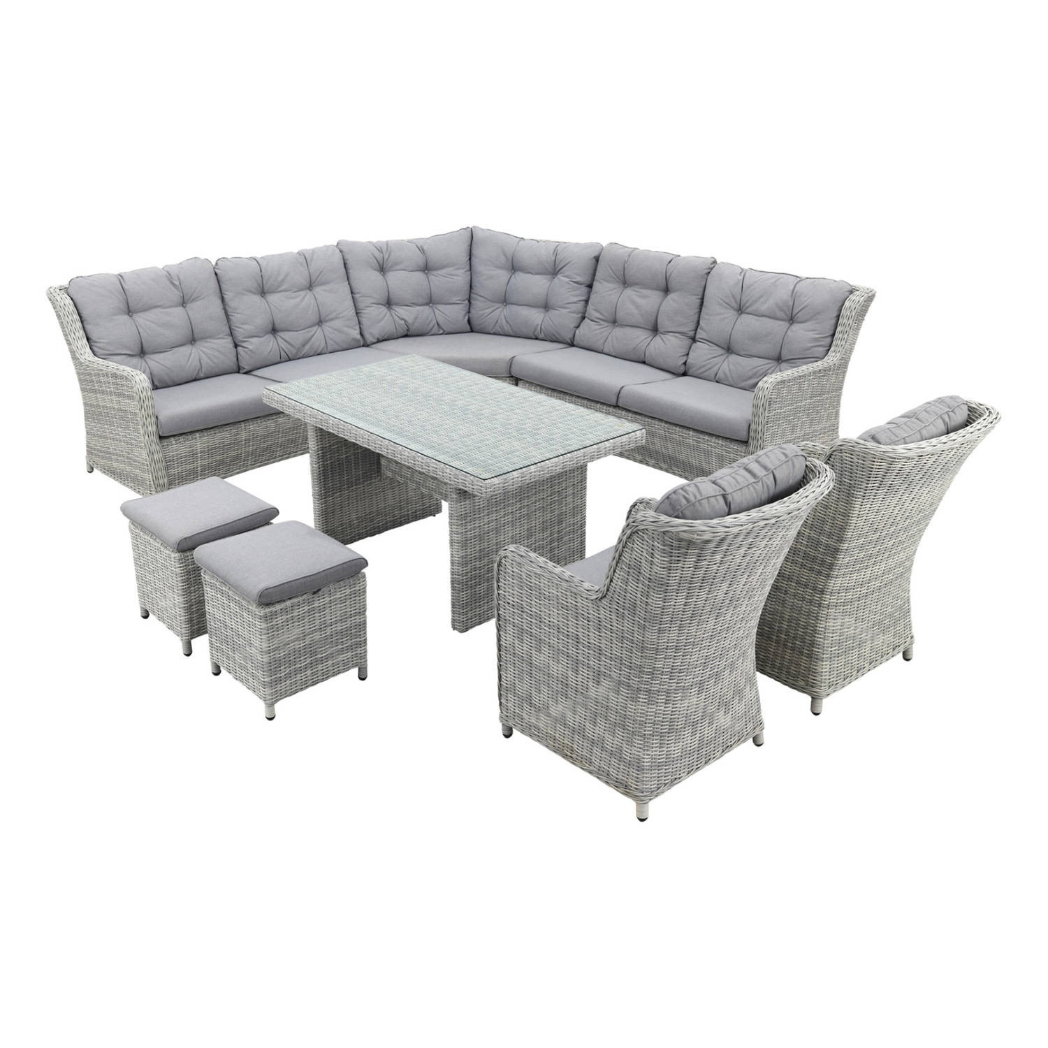 SUNS Lounge Dining Set Richmond + 2 Dining Tuinstoelen - Grijs