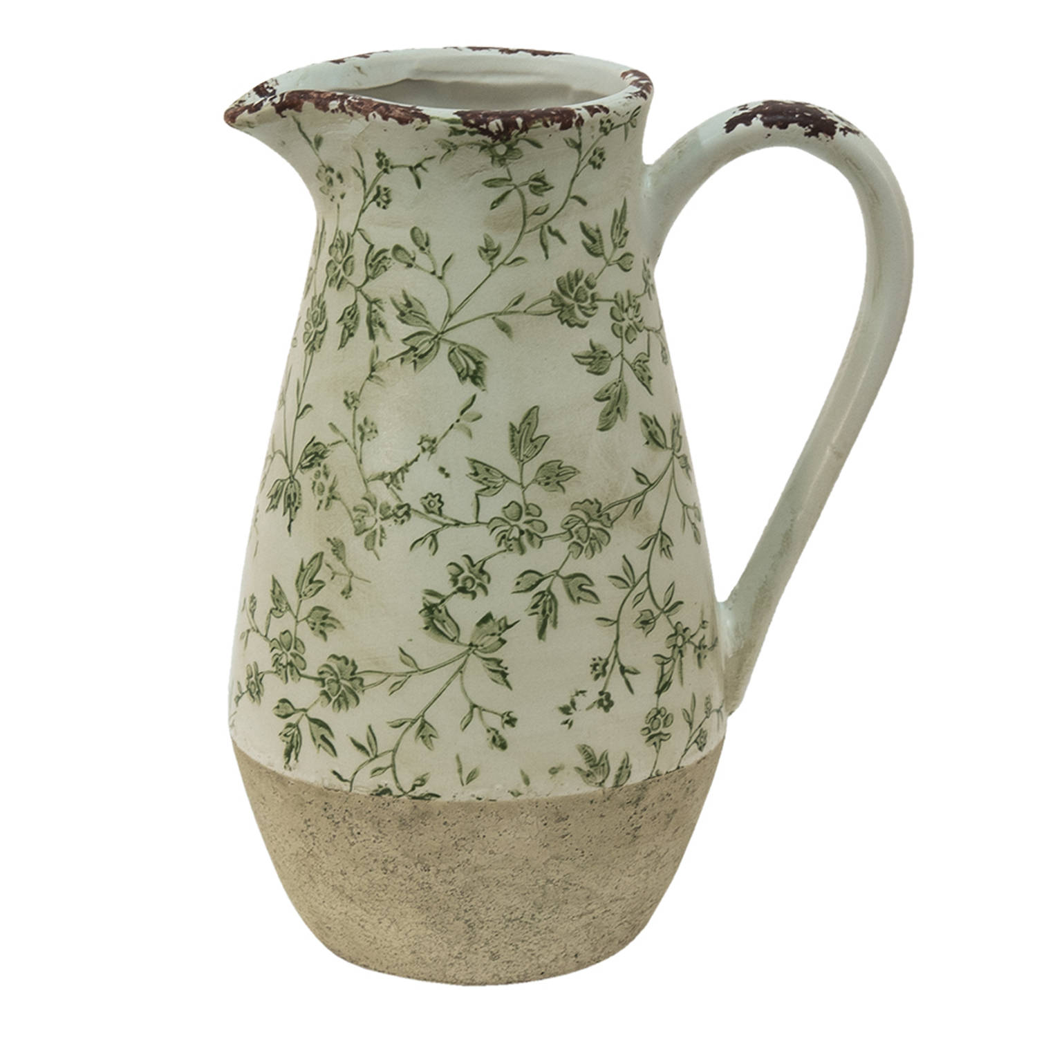 Clayre & Eef Decoratieve Kan 20*14*25 Cm Beige Keramiek Bloemen Waterkan Schenkkan Waterkan Schenkkan - Groen