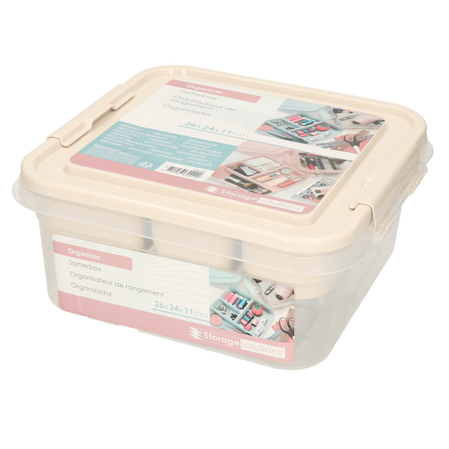 Multifunctionele Opberg/sorteer Naaigaren/verband/hobby Box/doos 26 X 24 X 11 Cm - Gereedschap Opbergbox - Beige